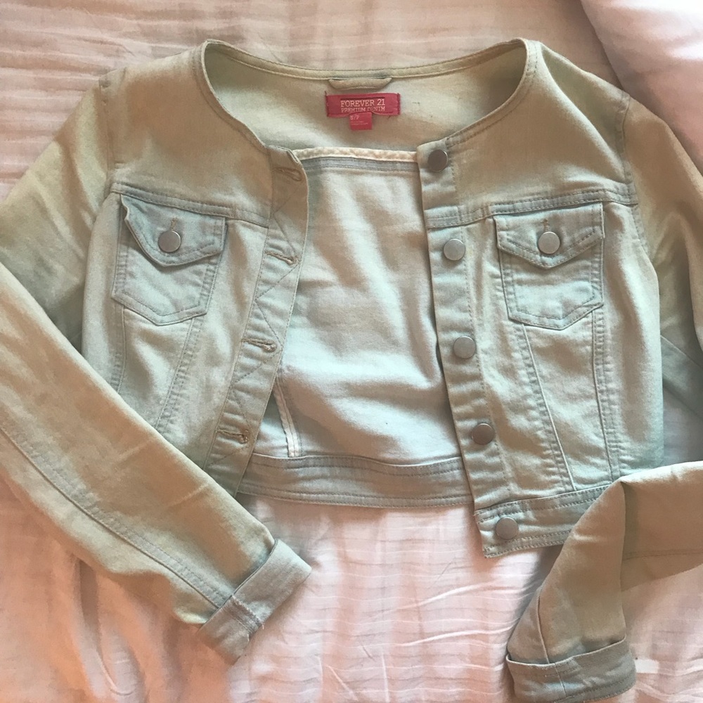 Forever 21 Premium Light Denim Cropped Jacket